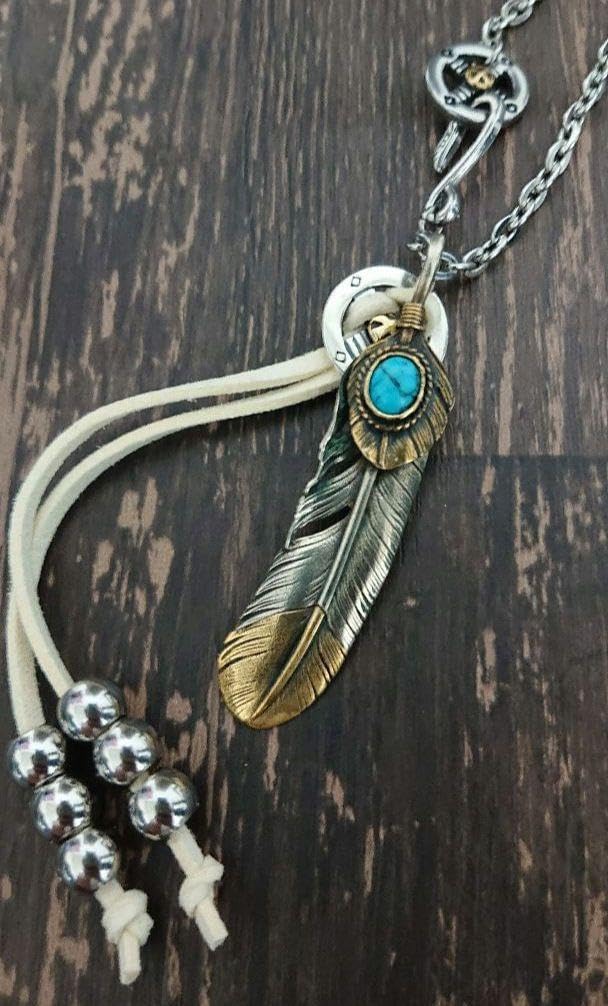 先金上金金縄特大ターコイズ フェザーネックレス 角細チェーン 今 市 隆二